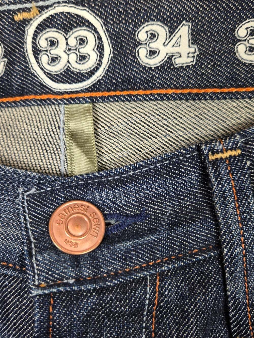 Earnest Sewn Fulton Men’s 33 X 30 Dark Wash Straight Leg Jeans Made USA - Picture 13 of 16